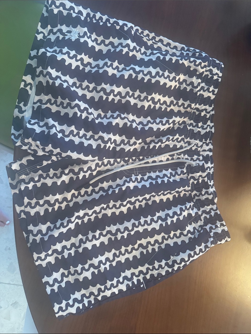 OAS Men's Navy and White Wavy Stripe Swim Trunks